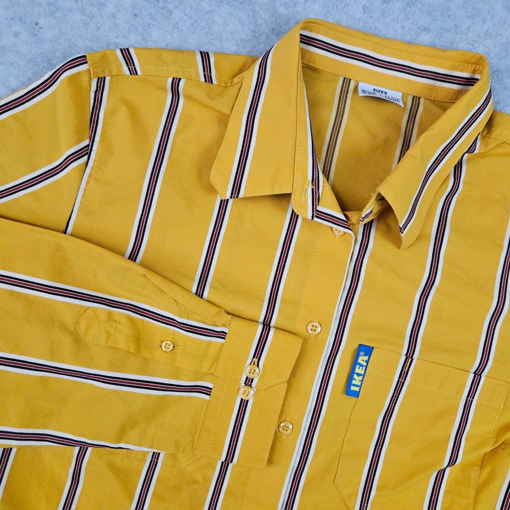 IKEA Women W47 L28 Yellow Striped Button Up Long Sleeve Shirt Employee Uniform